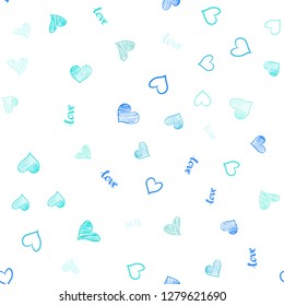 Light Blue, Green vector seamless template with text LOVE YOU, hearts. Design in doodle style with text LOVE YOU, hearts. Design for wallpaper, fabric makers.