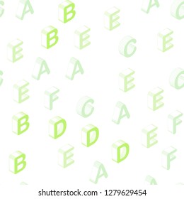 Light Blue, Green vector seamless backdrop with 3D english symbols. Colorful gradient design in 3D style with signs of alphabet. Pattern for design of fabric, wallpapers.
