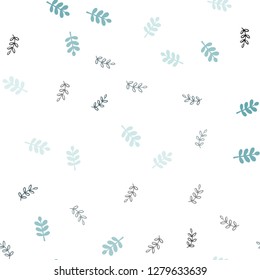 Light Blue, Green vector seamless doodle template with leaves. leaves on elegant natural pattern with gradient. Pattern for design of fabric, wallpapers.