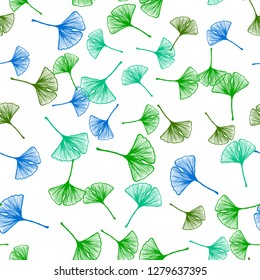 Light Blue, Green vector seamless natural backdrop with leaves. Glitter abstract illustration with doodles and leaves. Pattern for trendy fabric, wallpapers.