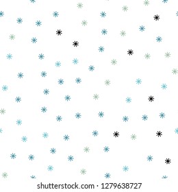 Light Blue, Green vector seamless template with ice snowflakes. Shining colorful illustration with snow in christmas style. Texture for window blinds, curtains.