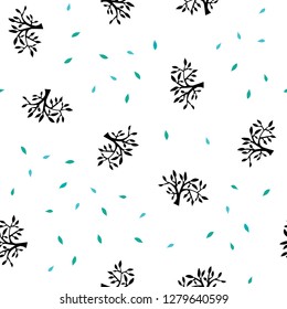 Light Blue, Green vector seamless doodle backdrop with leaves, branches. An elegant bright illustration with leaves and branches. Pattern for design of fabric, wallpapers.