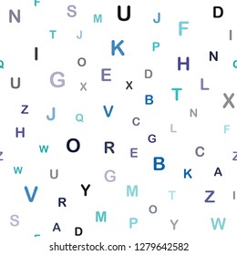 Light Blue, Green vector seamless background with signs of alphabet. Shining colorful illustration with isolated letters. Design for textile, fabric, wallpapers.