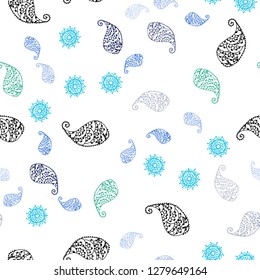 Light Blue, Green vector seamless doodle pattern with leaves and flowers. Brand new colored illustration with leaves and flowers. Design for wallpaper, fabric makers.