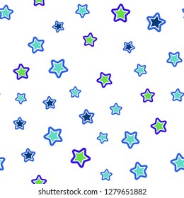 Light Blue, Green vector seamless template with sky stars. Shining colored illustration with stars. Design for textile, fabric, wallpapers.