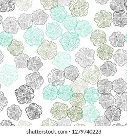 Light Blue, Green vector seamless natural pattern with flowers. Sketchy doodle flowers on white background. Design for wallpaper, fabric makers.