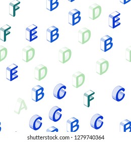 Light Blue, Green vector seamless template with 3D isolated letters. Modern geometrical illustration with 3D ABC english symbols. Design for wallpaper, fabric makers.