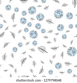 Light Blue, Green vector seamless natural backdrop with leaves, flowers. Illustration with doodles on abstract template. Design for textile, fabric, wallpapers.