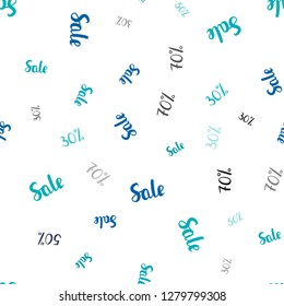 Light Blue, Green vector seamless template with 30, 50, 70% selling. Gradient illustration with discount signs on white backdrop. Template for season sales, shopping ads.