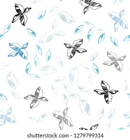 Light Blue, Green vector seamless doodle texture with leaves. Doodle illustration of leaves in Origami style with gradient. Design for textile, fabric, wallpapers.