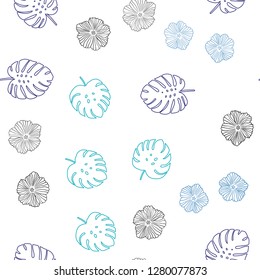 Light Blue, Green vector seamless doodle template with flowers, leaves. Leaves and flowers with gradient on white background. Design for wallpaper, fabric makers.