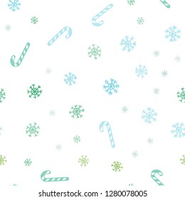 Light Blue, Green vector seamless template with sweet christmas sticks.