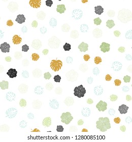 Light Blue, Green vector seamless elegant pattern with leaves, flowers. Doodle illustration of leaves and flowers in Origami style. Pattern for trendy fabric, wallpapers.