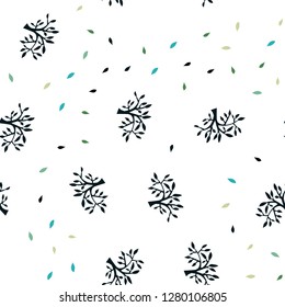 Light Blue, Green vector seamless doodle layout with leaves, branches. Colorful abstract illustration with leaves in doodle style. Pattern for design of fabric, wallpapers.