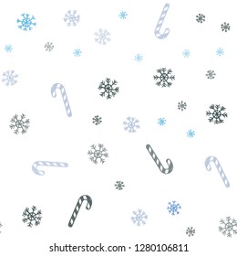 Light Blue, Green vector seamless background with sweet xmas lollipops.