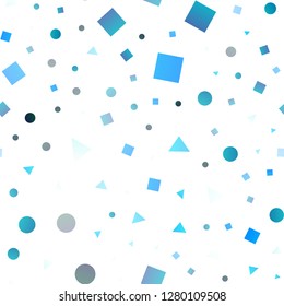 Light Blue, Green vector seamless background with triangles, circles, cubes. Circles, lines, rhombus with colorful gradient. Pattern for design of window blinds, curtains.