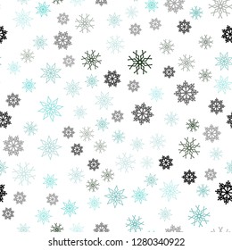 Light Blue, Green vector seamless background with xmas snowflakes. Snow on blurred abstract background with gradient. Design for textile, fabric, wallpapers.