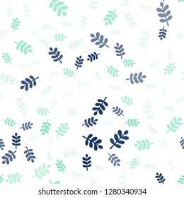 Light Blue, Green vector seamless doodle backdrop with leaves, branches. An elegant bright illustration with leaves and branches. Pattern for design of fabric, wallpapers.