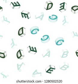 Light Blue, Green vector seamless backdrop with 3D english symbols. Colorful 3D alphabet signs with gradient on white background. Pattern for trendy fabric, wallpapers.