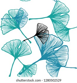 Light Blue, Green vector seamless abstract pattern with leaves. leaves on elegant natural pattern with gradient. Texture for window blinds, curtains.