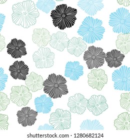 Light Blue, Green vector seamless doodle layout with flowers. Colorful illustration in doodle style with flowers. Texture for window blinds, curtains.