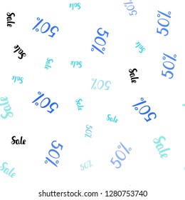 Light Blue, Green vector seamless pattern with 50 percentage signs. Abstract illustration with colorful gradient symbols of sales. Pattern for ads, posters, banners of sales.