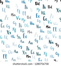 Light Blue, Green vector seamless background with signs of alphabet. Shining colorful illustration with isolated letters. Pattern for design of fabric, wallpapers.