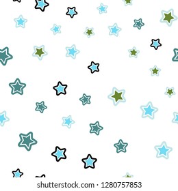 Light Blue, Green vector seamless pattern with christmas stars. Blurred decorative design in simple style with stars. Pattern for design of fabric, wallpapers.