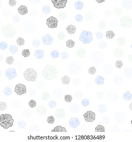 Light Blue, Green vector seamless abstract design with flowers. Doodle illustration of flowers in Origami style. Texture for window blinds, curtains.