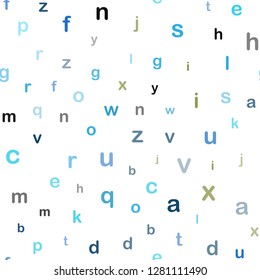 Light Blue, Green vector seamless template with isolated letters. Blurred design in simple style with signs of alphabet. Template for business cards, websites.