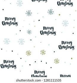 Light Blue, Green vector seamless texture with colored snowflakes. Colorful decorative design in xmas style with snow. Pattern for design of fabric, wallpapers.