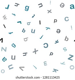 Light Blue, Green vector seamless pattern with ABC symbols. Blurred design in simple style with signs of alphabet. Texture for window blinds, curtains.