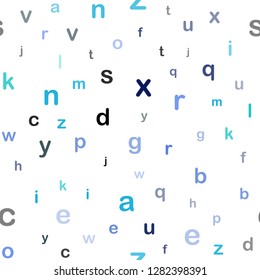 Light Blue, Green vector seamless pattern with ABC symbols. Colored alphabet signs with gradient on white background. Pattern for design of fabric, wallpapers.