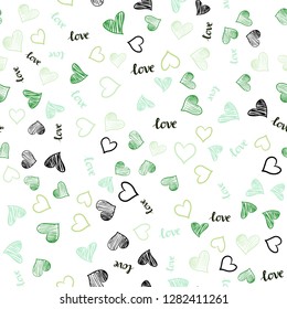 Light Blue, Green vector seamless cover with quote LOVE YOU, hearts. Colorful gradient phrase LOVE YOU, hearts in abstract style. Pattern for trendy fabric, wallpapers.