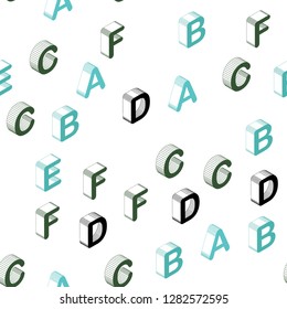 Light Blue, Green vector seamless pattern with 3D ABC symbols. Abstract illustration with colorful 3D latin alphabet. Design for wallpaper, fabric makers.