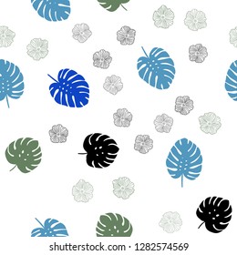 Light Blue, Green vector seamless abstract design with flowers, leaves. Sketchy doodles on white background. Template for business cards, websites.