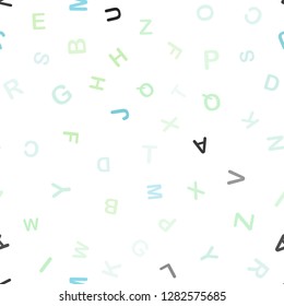 Light Blue, Green vector seamless background with signs of alphabet. Shining colorful illustration with isolated letters. Design for textile, fabric, wallpapers.