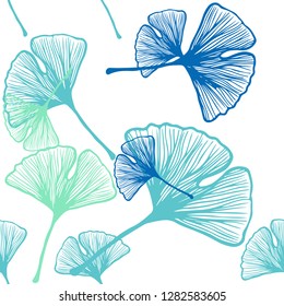 Light Blue, Green vector seamless doodle pattern with leaves. Shining colored illustration with leaves in doodle style. Texture for window blinds, curtains.