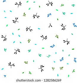 Light Blue, Green vector seamless natural background with leaves. Shining colored illustration with leaves in doodle style. Trendy design for wallpaper, fabric makers.