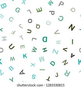 Light Blue, Green vector seamless pattern with ABC symbols. Colored alphabet signs with gradient on white background. Design for wallpaper, fabric makers.