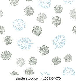 Light Blue, Green vector seamless doodle template with flowers, leaves. Creative illustration in blurred style with leaves, flowers. Pattern for trendy fabric, wallpapers.