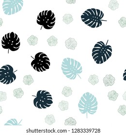 Light Blue, Green vector seamless natural background with flowers, leaves. Brand new colored illustration with leaves and flowers. Design for wallpaper, fabric makers.
