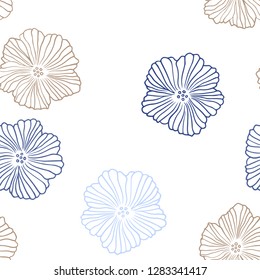 Light Blue, Green vector seamless doodle background with flowers. Doodle illustration of flowers in Origami style. Texture for window blinds, curtains.