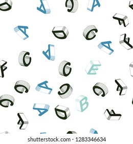 Light Blue, Green vector seamless pattern with 3D ABC symbols. Colorful gradient design in 3D style with signs of alphabet. Pattern for design of fabric, wallpapers.