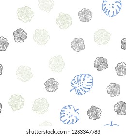 Light Blue, Green vector seamless doodle template with flowers, leaves. Doodle illustration of leaves and flowers in Origami style. Pattern for design of fabric, wallpapers.