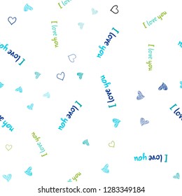 Light Blue, Green vector seamless background with hearts. Hearts on blurred abstract background with colorful gradient. Beautiful design for your business advert of anniversary.