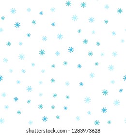 Light Blue, Green vector seamless texture with colored snowflakes. Glitter abstract illustration with crystals of ice. Texture for window blinds, curtains.