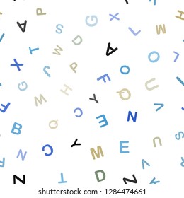 Light Blue, Green vector seamless layout with latin alphabet. Blurred design in simple style with signs of alphabet. Pattern for trendy fabric, wallpapers.