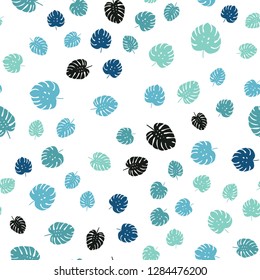 Light Blue, Green vector seamless natural backdrop with leaves. An elegant bright illustration with leaves in Natural style. Texture for window blinds, curtains.