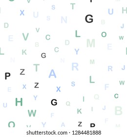 Light Blue, Green vector seamless layout with latin alphabet. Modern geometrical illustration with ABC english symbols. Pattern for trendy fabric, wallpapers.
